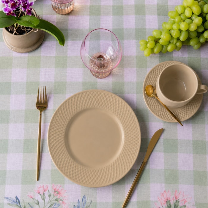 Conjunto 6 Pratos de Sobremesa em Cerâmica Split Taupe Alleanza - 21cm - Madel Home
