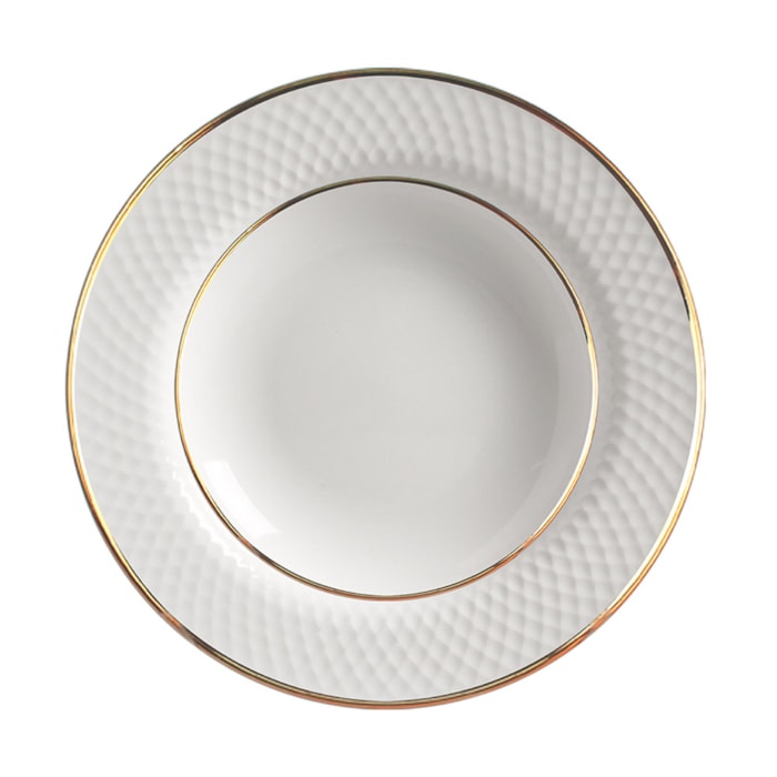Conjunto 6 Pratos Fundo em Cerâmica Relevo Gold Alleanza - 25cm - Madel Home