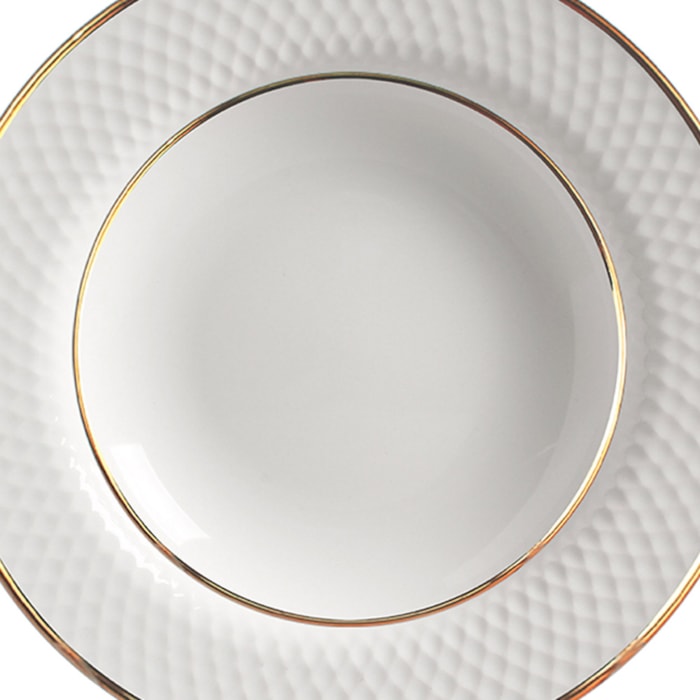 Conjunto 6 Pratos Fundo em Cerâmica Relevo Gold Alleanza - 25cm - Madel Home