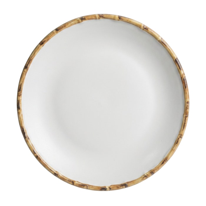Conjunto 6 Pratos Raso em Cerâmica com Bambu - 27cm - Madel Home