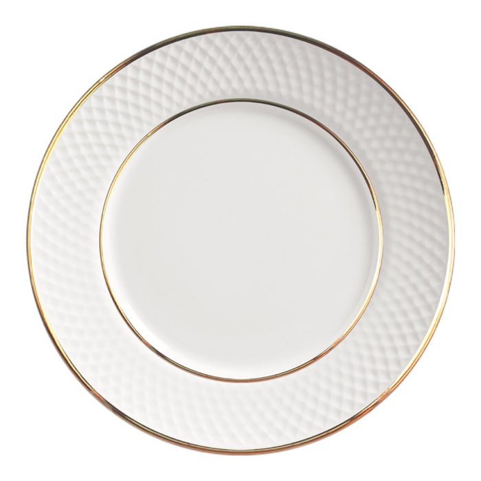 Conjunto 6 Pratos Raso em Cerâmica Relevo Gold Alleanza - 29cm - Madel Home