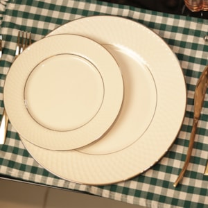 Conjunto 6 Pratos Raso em Cerâmica Relevo Gold Alleanza - 29cm