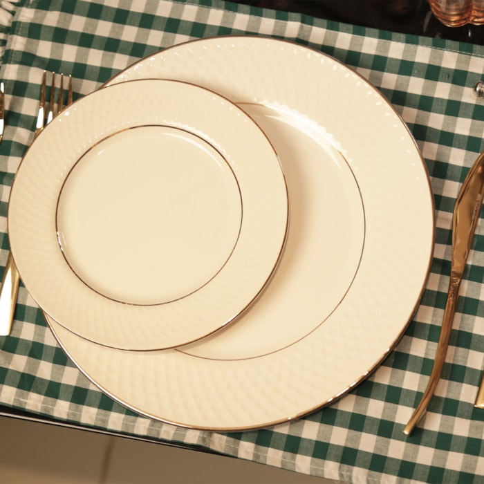 Conjunto 6 Pratos Raso em Cerâmica Relevo Gold Alleanza - 29cm - Madel Home