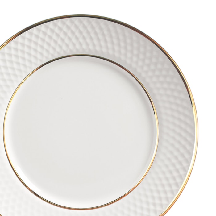Conjunto 6 Pratos Raso em Cerâmica Relevo Gold Alleanza - 29cm - Madel Home