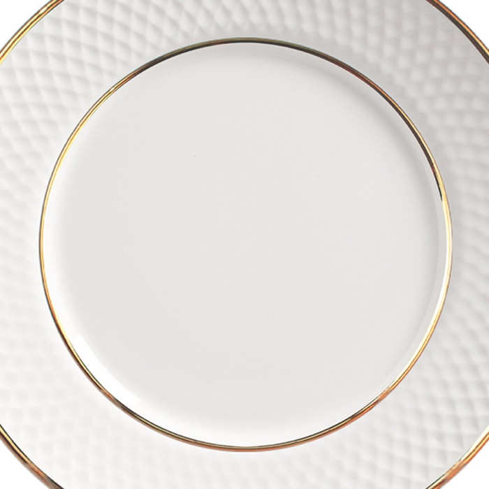 Conjunto 6 Pratos Raso em Cerâmica Relevo Gold Alleanza - 29cm - Madel Home