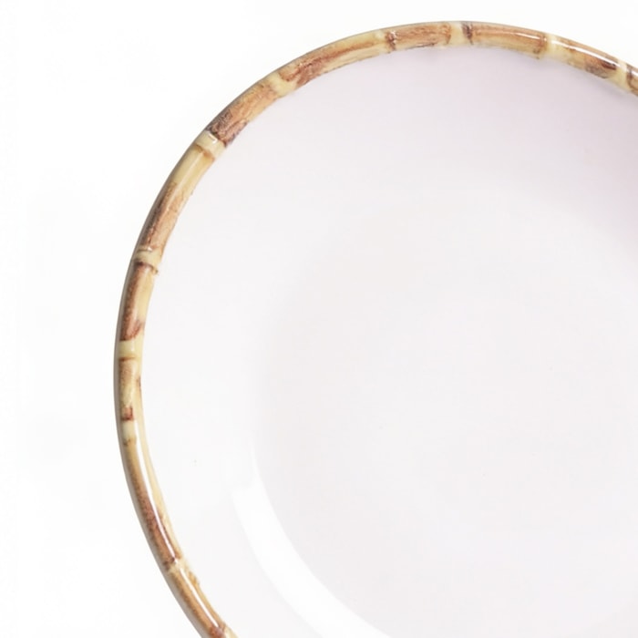 Conjunto 6 Pratos Sobremesa em Cerâmica com Bambu - 20cm - Madel Home