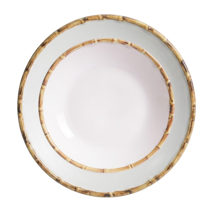 Conjunto 6 Pratos Sobremesa em Cerâmica com Bambu - 20cm - Madel Home