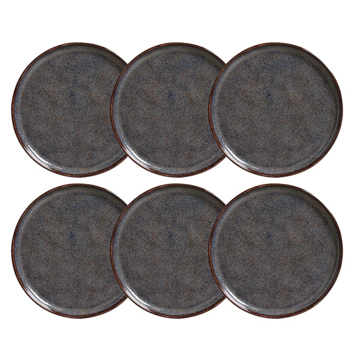 Conjunto 6 Pratos Sobremesa em Stoneware Bio Titanium Porto Brasil - 21,5cm - Madel Home