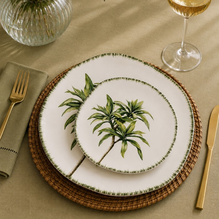 Conjunto 6 Pratos Sobremesa Verde Imperial em Cerâmica - 20cm - Madel Home