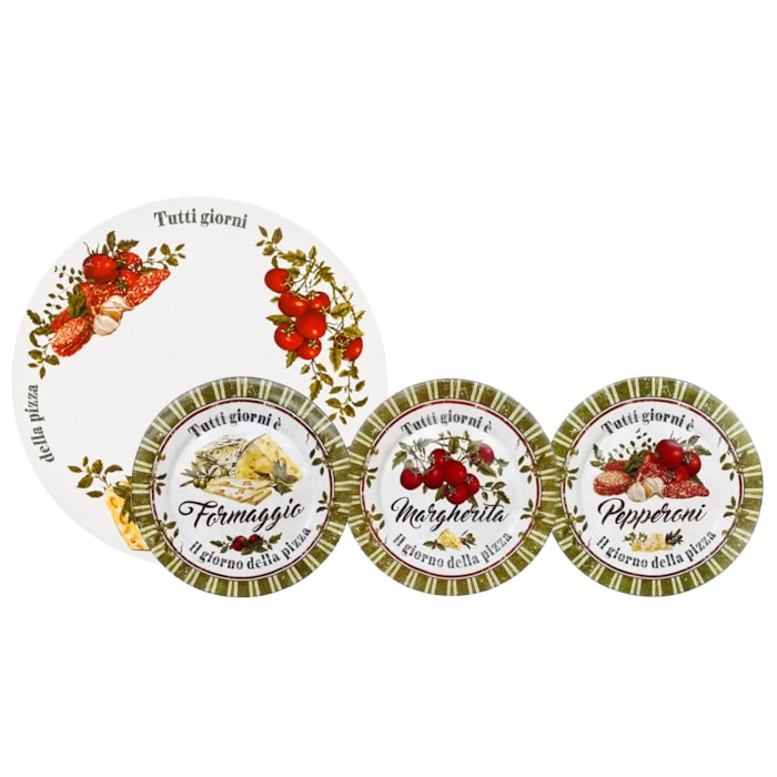 Conjunto 7 Pratos Pizza em Cerâmica Verde - 28cm - Madel Home