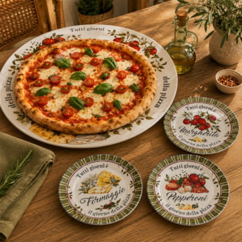 Conjunto 7 Pratos Pizza em Cerâmica Verde - 28cm