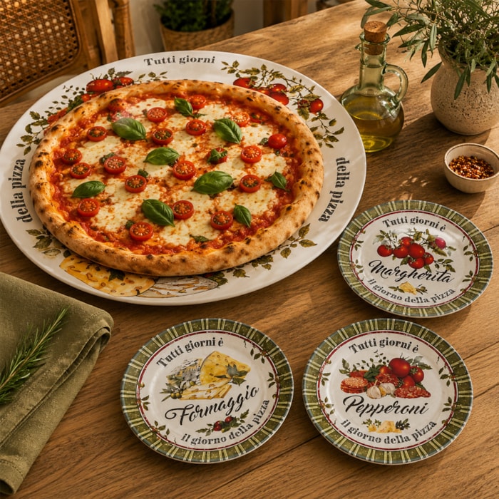 Conjunto 7 Pratos Pizza em Cerâmica Verde - 28cm - Madel Home