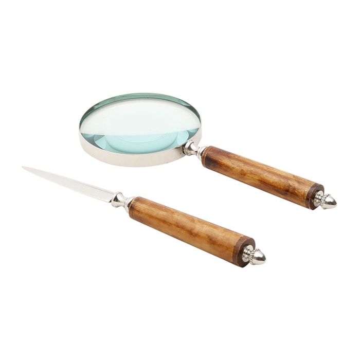 Conjunto Abridor de Carta e Lupa de Aço Inox com Cabo de Osso Wolff - Madel Home