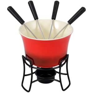 Conjunto Aparelho de Fondue em Cerâmica Vermelho Zermat - 6 Peças