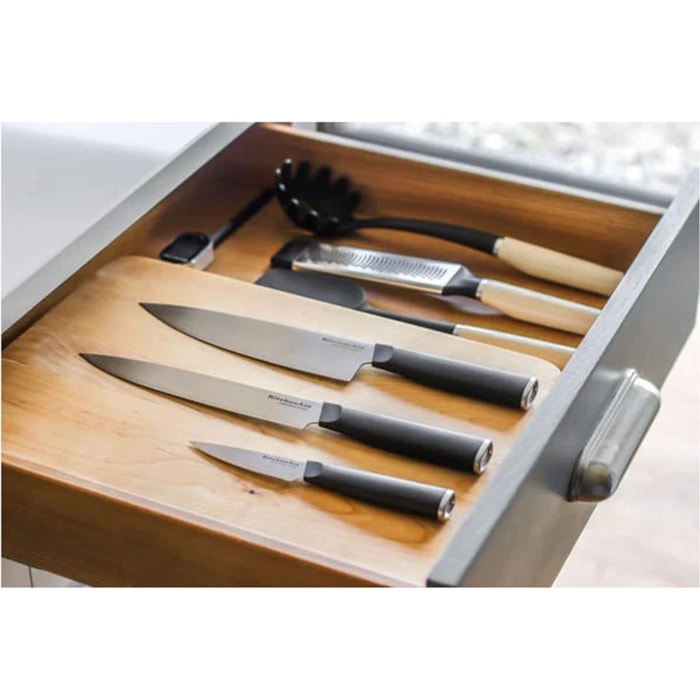 Conjunto de 3 Facas com Capa Protetora Aço Japonês Carne KitchenAid - Madel Home