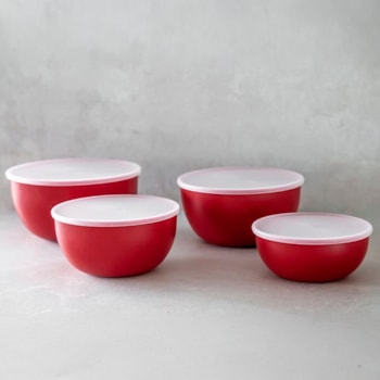 Conjunto de Bowls de Plástico Vermelho KitchenAid - 4 Peças