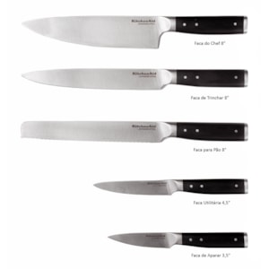 Conjunto de Facas Forjadas 6 Peças Cepo Madeira KitchenAid