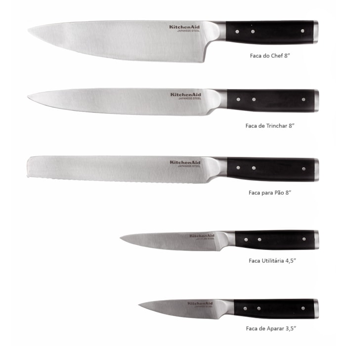 Conjunto de Facas Forjadas 6 Peças Cepo Madeira KitchenAid - Madel Home