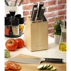 Conjunto de Facas Forjadas 6 Peças Cepo Madeira KitchenAid