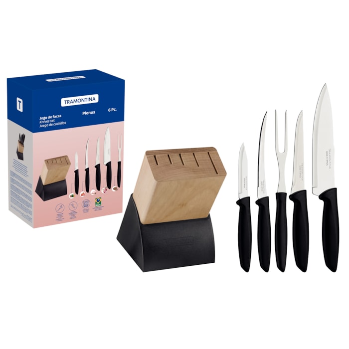 Conjunto de Facas Plenus 6 Pç Inox Cabos Polipropileno Tramontina Preto - Madel Home