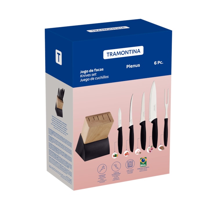 Conjunto de Facas Plenus 6 Pç Inox Cabos Polipropileno Tramontina Preto - Madel Home