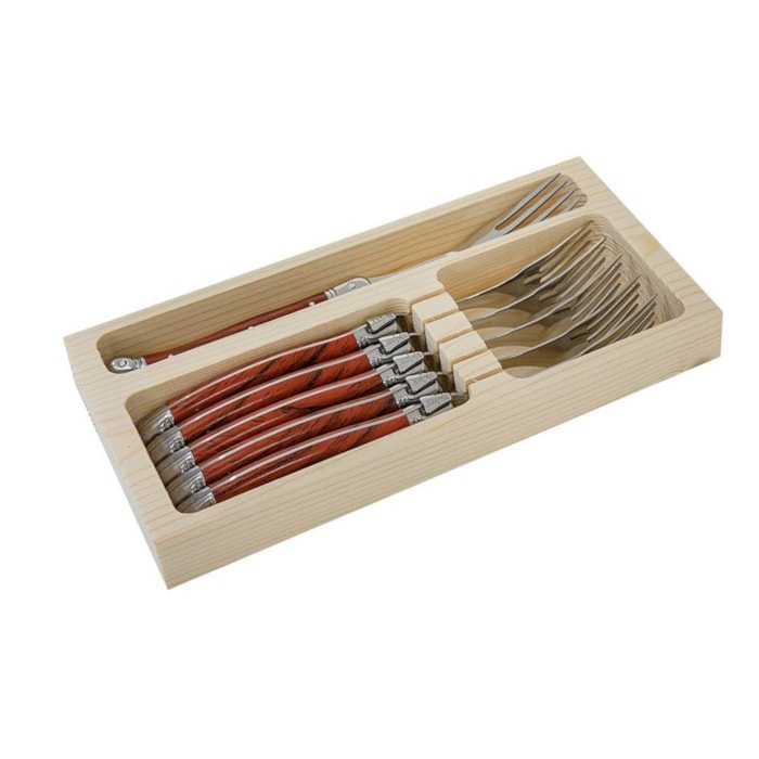 Conjunto de Garfos em Inox Madeira Laguiole La Tour - 6 Peças - Madel Home