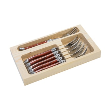 Conjunto de Garfos Sobremesa em Inox Madeira Laguiole La Tour - 6 Peças