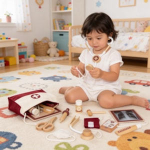 Conjunto de Médico Infantil em Madeira - Brinquedo 11 Peças