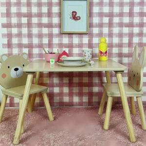 Conjunto de Mesa com 2 Cadeiras Infantil Urso e Coelho Madeira