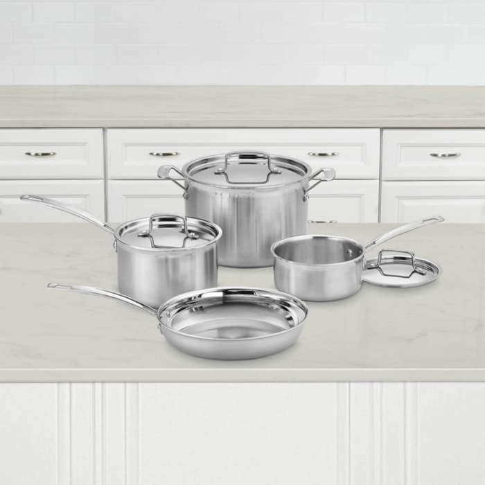 Conjunto de Panelas Aço Inox Multiclad Pro Prata Cuisinart - 7 Peças - Madel Home
