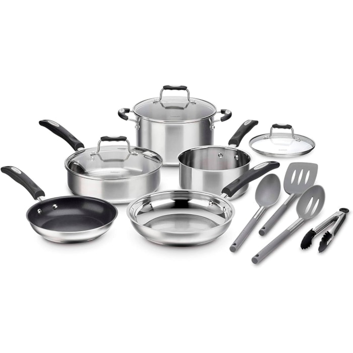 Conjunto de Panelas Aço Inox Prata Cuisinart - 12 Peças - Madel Home