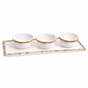 Conjunto de Petisqueira em Cerâmica com Bambu - 4 Peças