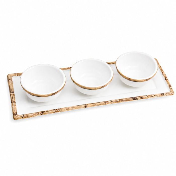 Conjunto de Petisqueira em Cerâmica com Bambu - 4 Peças - Madel Home