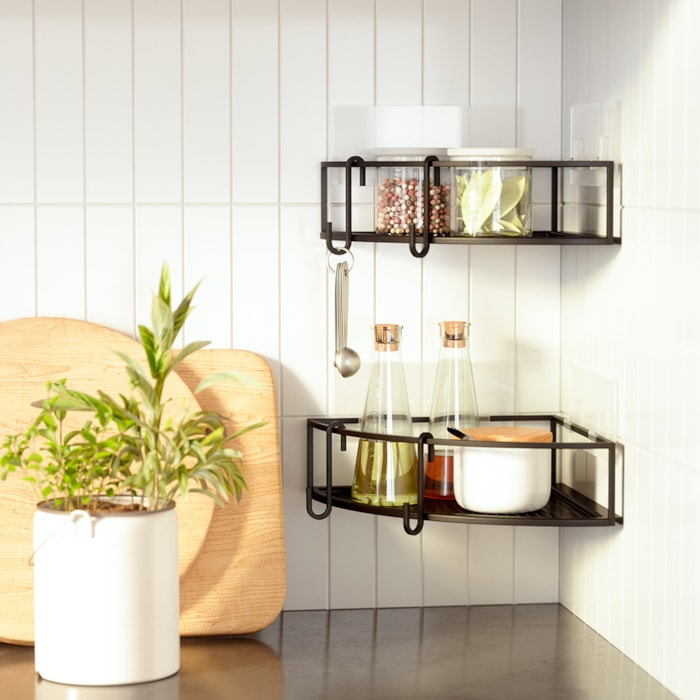 Conjunto de Prateleira Canto Cubiko 2 Fio Aço Umbra Preto - Madel Home