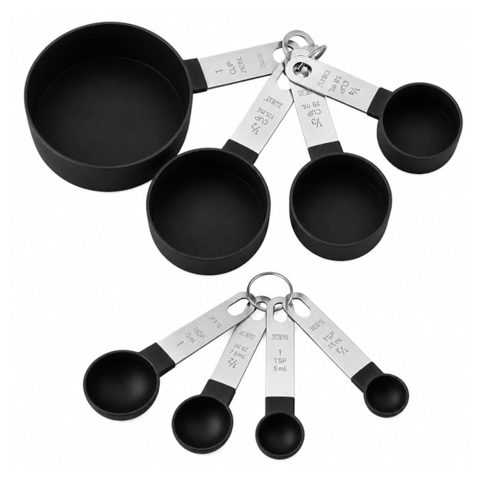 Conjunto de Xícaras Medidoras em Plástico Preto Baker's Secret - 8 Peças - Madel Home
