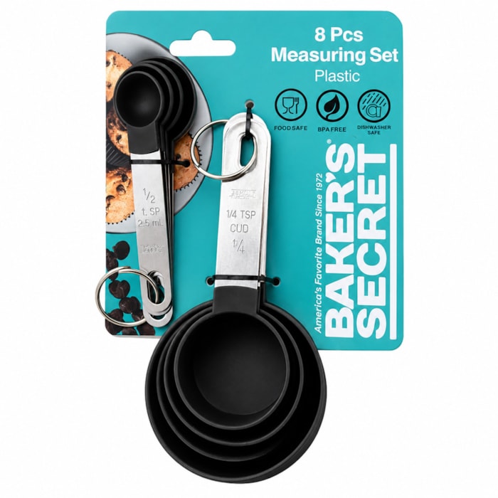 Conjunto de Xícaras Medidoras em Plástico Preto Baker's Secret - 8 Peças - Madel Home