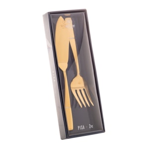 Conjunto Faca e Garfo Aço Inox para Peixe Wolf  Pisa Dourado - 2 Peças 