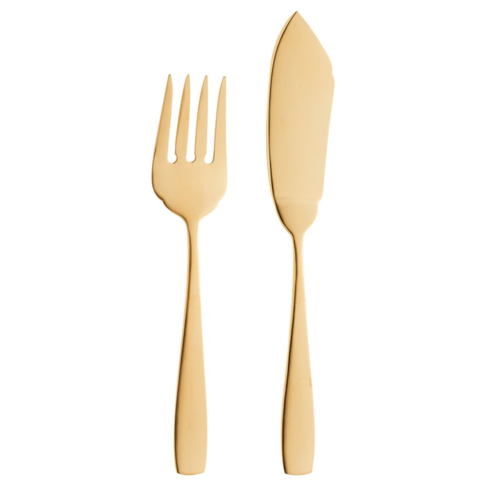 Conjunto Faca e Garfo Aço Inox para Peixe Wolf Pisa Dourado - 2 Peças - Madel Home