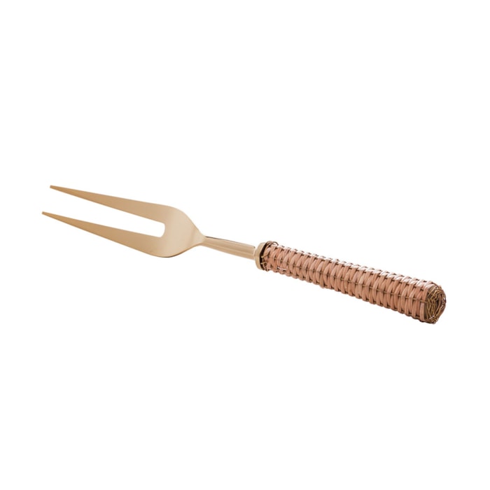 Conjunto Faca e Garfo em Inox com Cabo Rattan para Assados Dourado Wolff - 2 Peças - Madel Home