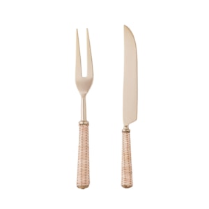 Conjunto Faca e Garfo em Inox com Cabo Rattan para Assados Dourado Wolff - 2 Peças