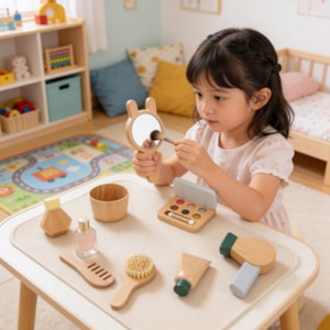 Conjunto Maquiagem Infantil em Madeira - Brinquedo 11 Peças