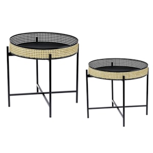 Conjunto Mesa Lateral Redonda em Metal Preto e Dourado - 2 Peças