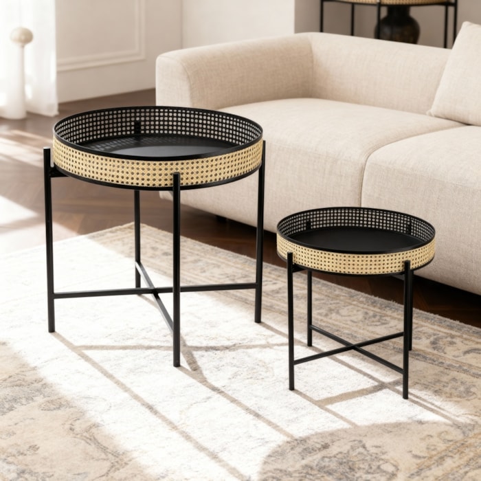 Conjunto Mesa Lateral Redonda em Metal Preto e Dourado - 2 Peças - Madel Home