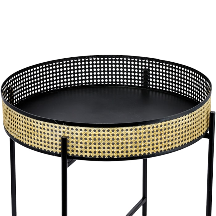 Conjunto Mesa Lateral Redonda em Metal Preto e Dourado - 2 Peças - Madel Home