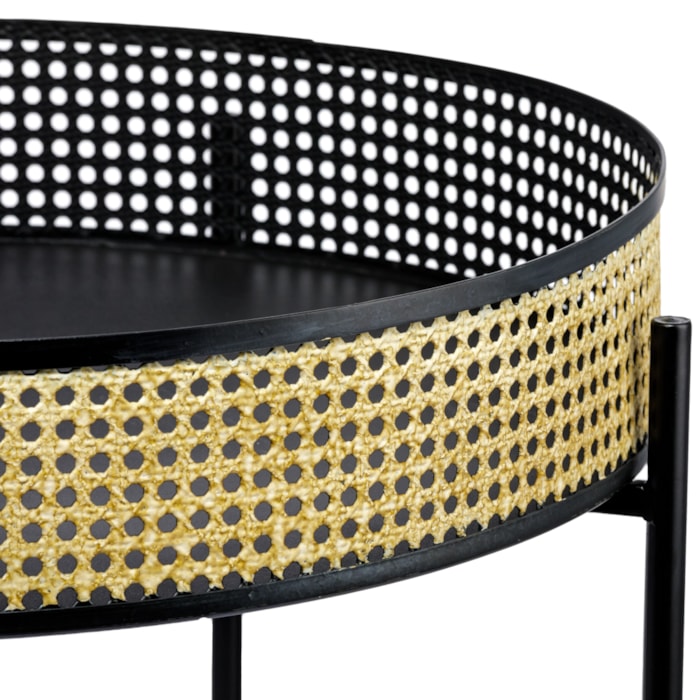 Conjunto Mesa Lateral Redonda em Metal Preto e Dourado - 2 Peças - Madel Home