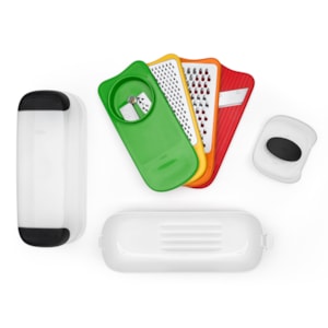 Conjunto Ralador e Espiralizador Culinário em Plástico Branco Oxo - 7 Peças