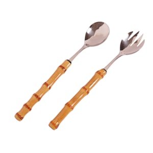 Conjunto Talheres para Salada Inox com Cabo Bambu Natural