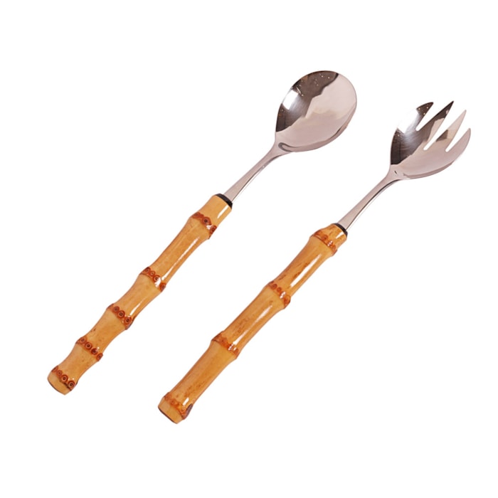 Conjunto Talheres para Salada Inox com Cabo Bambu Natural - Madel Home