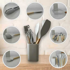 Conjunto Utensílios de Cozinha Dulcet em Silicone Cinza - 7 Peças