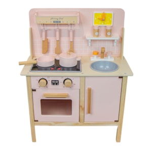 Cozinha de Madeira e 07 Peças para Cozinha 60x75x30cm Rosa